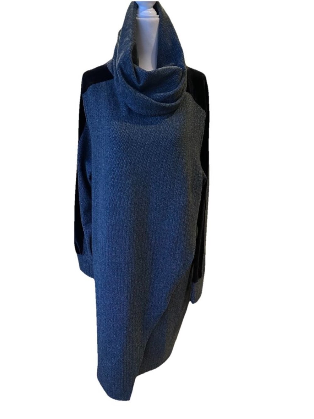 Soft Surroundings SZ L Grey Black Herringbone Knit Midi Turtleneck Velvet